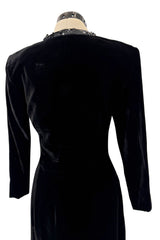 Fall 1998 Yves Saint Laurent Runway Black Velvet Dress w Elaborate Black Sequin Detailing