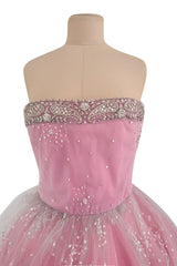 Prettiest 2000s Oscar de la Renta Strapless Pink Tulle Dress w Extensive Beadwork