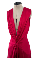 Chic Spring 2008 Alexander McQueen Red Silk Dress w Front Plunge & Knot Detailing
