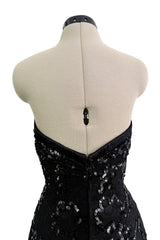 Fall 1992 Emanuel Ungaro Strapless Sequin SIlk & Lace Black Dress w Fringed & Beaded Hem