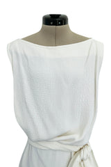 Yves Saint Laurent Spring 1993 minimalist White Dress w Raised Reptile Print