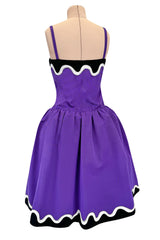 Spring 1980 Yves Saint Laurent & Ad Campaign Runway Purple Dress & Jacket Set w B&W Detailing