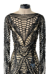 Fall 2014 Zuhair Murad Runway Look 44 Black Sequin & Tube Bead in Nude Netting Dress