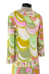 Prettiest 1960s Emilio Pucci Pale Pastel Curving Print Silk Jersey Dress w Contrasting Border