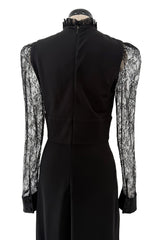 Prettiest 2017 Gucci by Alessandro Michele Black Dress w Lace Sleeves & Iridescent Crystal Bow Detailing