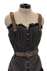 Exceptional Fall 2002 Alexander McQueen Runway Look 44 Corset Mini Dress w Leather Details