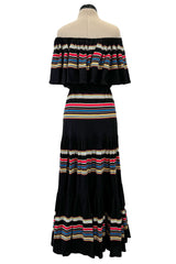 Spring 1977 Christian Dior by Marc Bohan Black Cotton Jersey Striped Off Shoulder Ruffled Dress