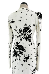 Fantastic Spring 1982 Yves Saint Laurent Haute Couture Runway Unlabeled Black & White Print Plunge Dress