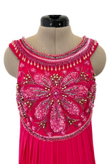 1960s Helen Rose Pink Silk Chiffon Dress w Elabroately Beaded & Sequins Bodice