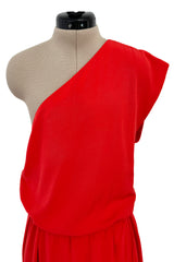 Spring 1980 Christian Dior by Marc Bohan Haute Couture One Shoulder Coral Red Silk Dress