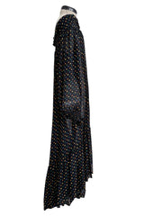 Spring 1978 Yves Saint Laurent Runway & Ad Campaign Off Shoulder Silk Chiffon Dot Dress