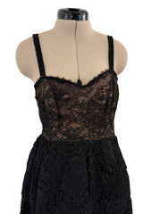 Elegant 1960s James Galanos Couture Black French Lace & Silk Cord Dress