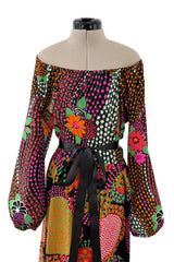 Fantastic 1970s Lanvin by Jules-Francois Crahay Printed Off Shoulder Stretch Jersey Dress