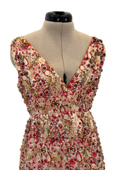 Amazing 1960s Malcolm Starr by Elinor Simmons Red & Gold Thread Dress w Sequin, Beading & Crystal Detailing