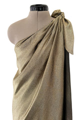 Rare Halston 1976 Couture One Shoulder Gold Metallic Lame Sarong Dress