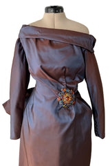 Incredible Fall 1990 Christian Lacroix Haute Couture Silk Runway Backless Dress w Two Elaborate Original Brooches