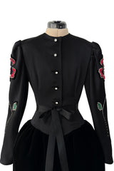 Fall 1978 Givenchy Haute Couture Original Runway Sample Black Silk & Velvet Dress w Beaded Sleeves