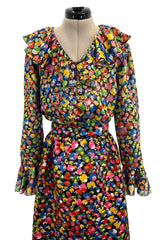 Numbered 1970s Christian Dior by Marc Bohan Demi-Couture Metallic Multi Color Silk Set