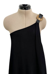 c. 2009 Alexander McQueen One Shoulder Black Knit Wrapped Dress w Buckle Detail