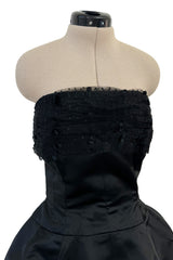 Extraordinary Winter 1954 Cristobal Balenciaga Haute Couture Strapless Black Silk Dress w Lace Bodice