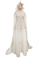 Heirloom Level Exquisite 1950s Handmade Couture White Lace Wedding Dress w a Matching Veil