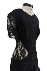 Fall 2017 Alexander McQueen by Sarah Burton Black Lace Dress w See Through Lace Back