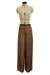 Amazing 1970s Unlabelled Feather Light Graduated Silk Ribbon Chiffon Cape Top & Wide Leg Pant Set