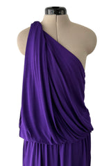 Late 1990s -Early 2000s Lanvin Draped Purple Jersey One Shoulder Dress