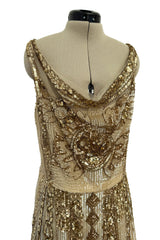 Spectacular Spring 2020 Valentino by Pierpaolo Piccioli Gold Sequin on Net Dress w Plunging Back