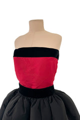 Exceptional c.1990 Nina Ricci by Gerard Pipart Haute Couture Strapless Red & Black Silk Dress