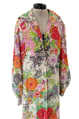Beautiful Spring 1974 Pauline Trigere Runway Floral Print Dress w Rhinestone Detailing