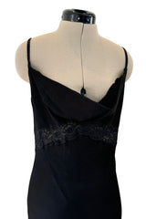 Exceptional Spring 1999 Christian Dior by John Galliano Black Bias Cut Silk Dress w Lace Detailing