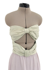 Phenomenal Spring 1991 Original Valentino Runway Pale Pink & Pastel Green Strapless Cut Out Dress
