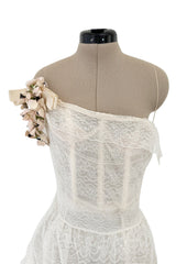 Fantastic Fall 2008 Roberto Cavalli Runway Look 38 Lace Cream Dress w Floral Shoulder Detail