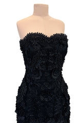 Spring 2008 Oscar De La Renta Black Embroidered Beaded Ribbon Work Floral Silk Organza Dress