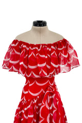 Exceptional & Important Spring 1980 Yves Saint Laurent Runway Red & White Print Silk Organza Dress