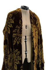 Phenomenal Fall 1991 Jean Louis Scherrer Haute Couture Runway Silk Velvet Cut Devore Cocoon Coat