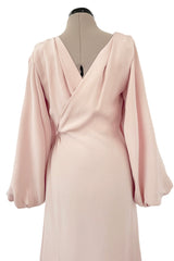 Spring 1990 Yves Saint Laurent Runway Nude Pink Version Silk Plunge Runway Dress w Balloon Sleeves