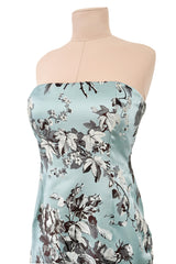 Incredible Fall 2008 Oscar de la Renta Strapless Blue & Silver Grey Floral Silk Brocade Dress