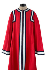 One of Two Identical 1970s Malcolm Starr Red Zipper Front Coats w Applique & Braiding Detail SZ SML