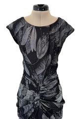 Outstanding Fall 2009 Christian Dior by John Galliano Bias Cut Metallic Silver Floral Print Dress