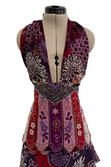 Prettiest Fall 2006 Original Mr. Valentino Purple Print Ruffled Skirt & Plunging Halter Top Dress Set