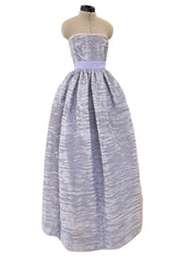 Elegant Late 1950s Sybil Connolly Couture Pale Lavender Pleated Linen Strapless Dress w Shawl