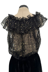 Rare Fall 1978 Yves Saint Laurent Runway Metallic Gold & Black Ruffle Top & Wrap Skirt Set
