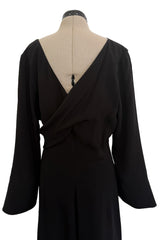 Minimalist Vintage Thierry Mugler Black Wide Legged Jumpsuit w Wrapped Front Detail & Flared Sleeves