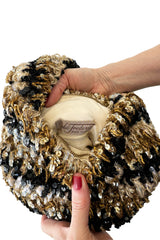 Hand Made to Order 1930s John-Fredericks Metallic Gold & Black Woven Evening Bag w Sequin Detailing