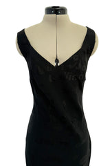 Amazing Spring 2002 John Galliano Black Bias Cut Logo Dress w Sweeping Back