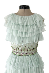 Spectacular Cruise 2009 Christian Dior by John Galliano Soft Pastel Blue-Green Ruffle Dress w Beading