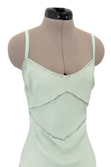 Fabulous Spring 2004 John Galliano Pale Mint Green Bias Cut Slip Dress w Rhinestone Detailing