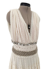 Gorgeous 2010s Lanvin Blanche by Alber Elbaz Dotted Net Plunge Dress w Rhinestone Details